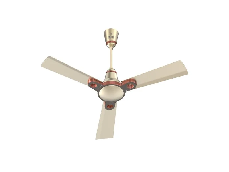 Polycab Eleganz ceiling fan in a pearl and gold-mist finish