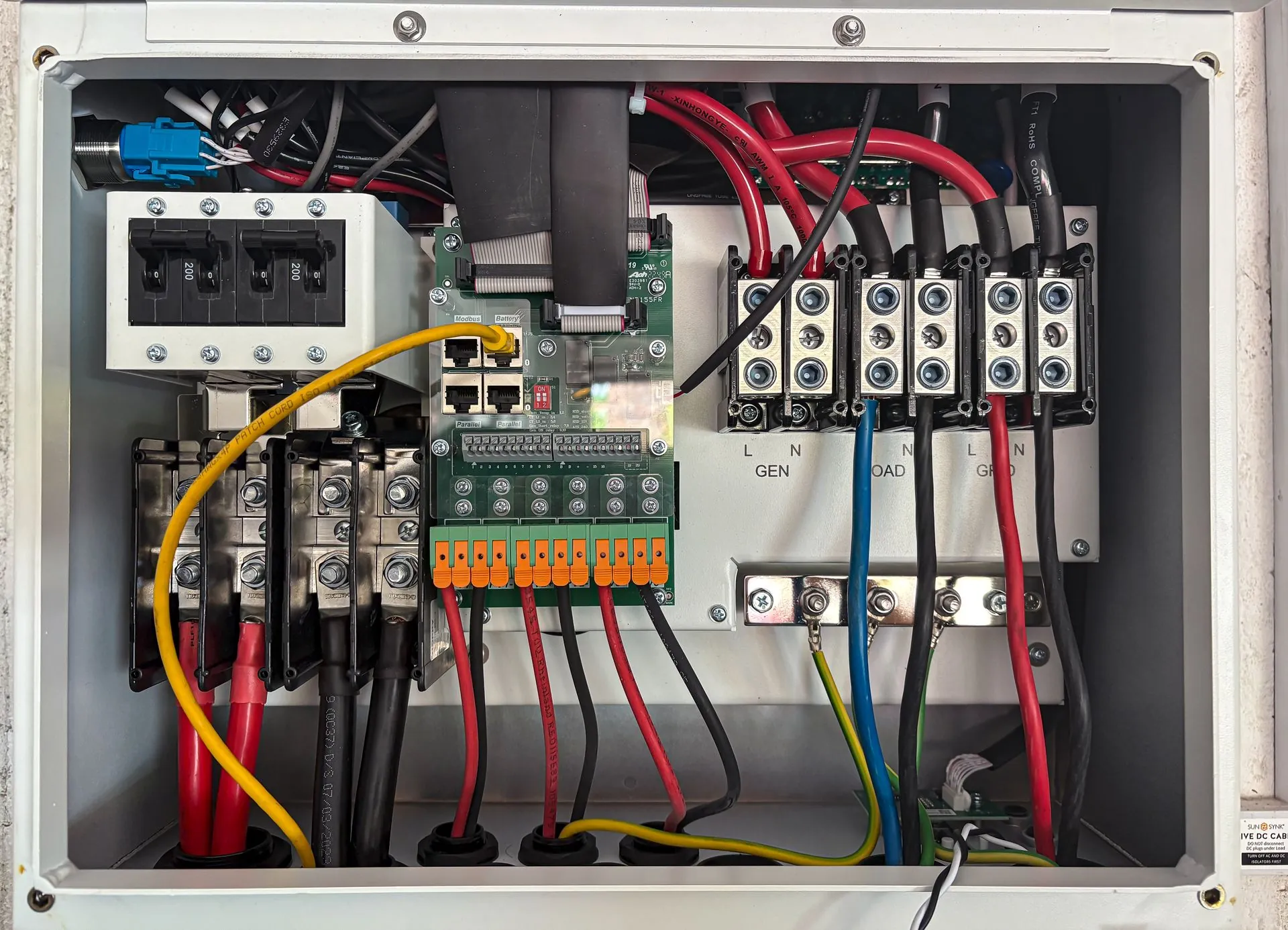 Interior of a power control centre showing busbar and breaker compartments