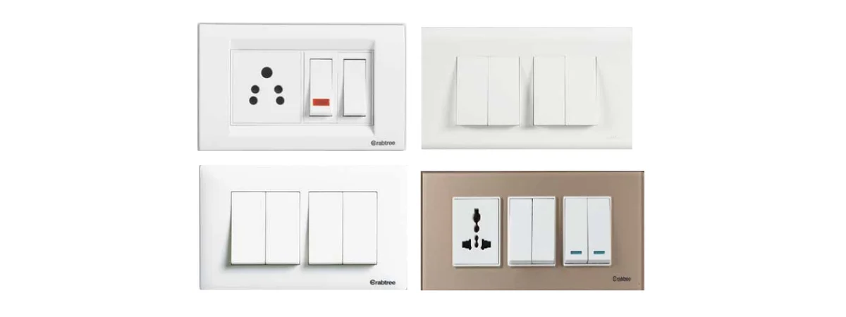 Crabtree modular switch and socket plates in four finishes