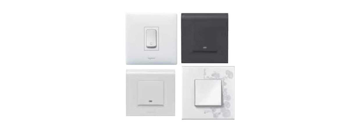 Legrand modular switch plates in white and dark finishes